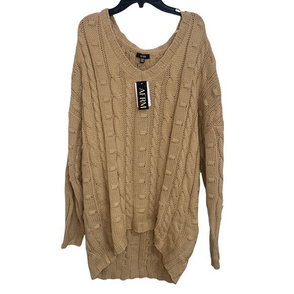 AFRM Bostom‎ Long Cable V-neck Sweater In Sand size XS/S NWT - Picture 2 of 6